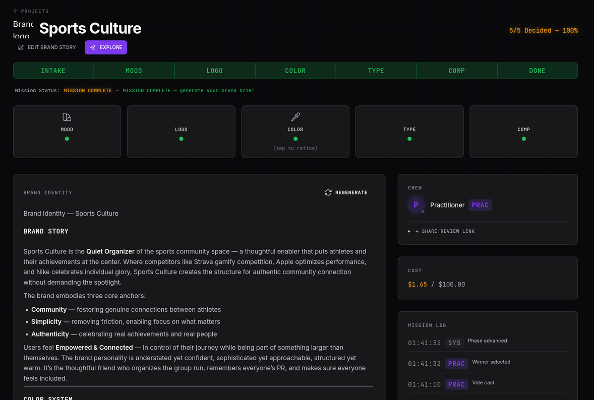Brand Studio workspace — mission control view